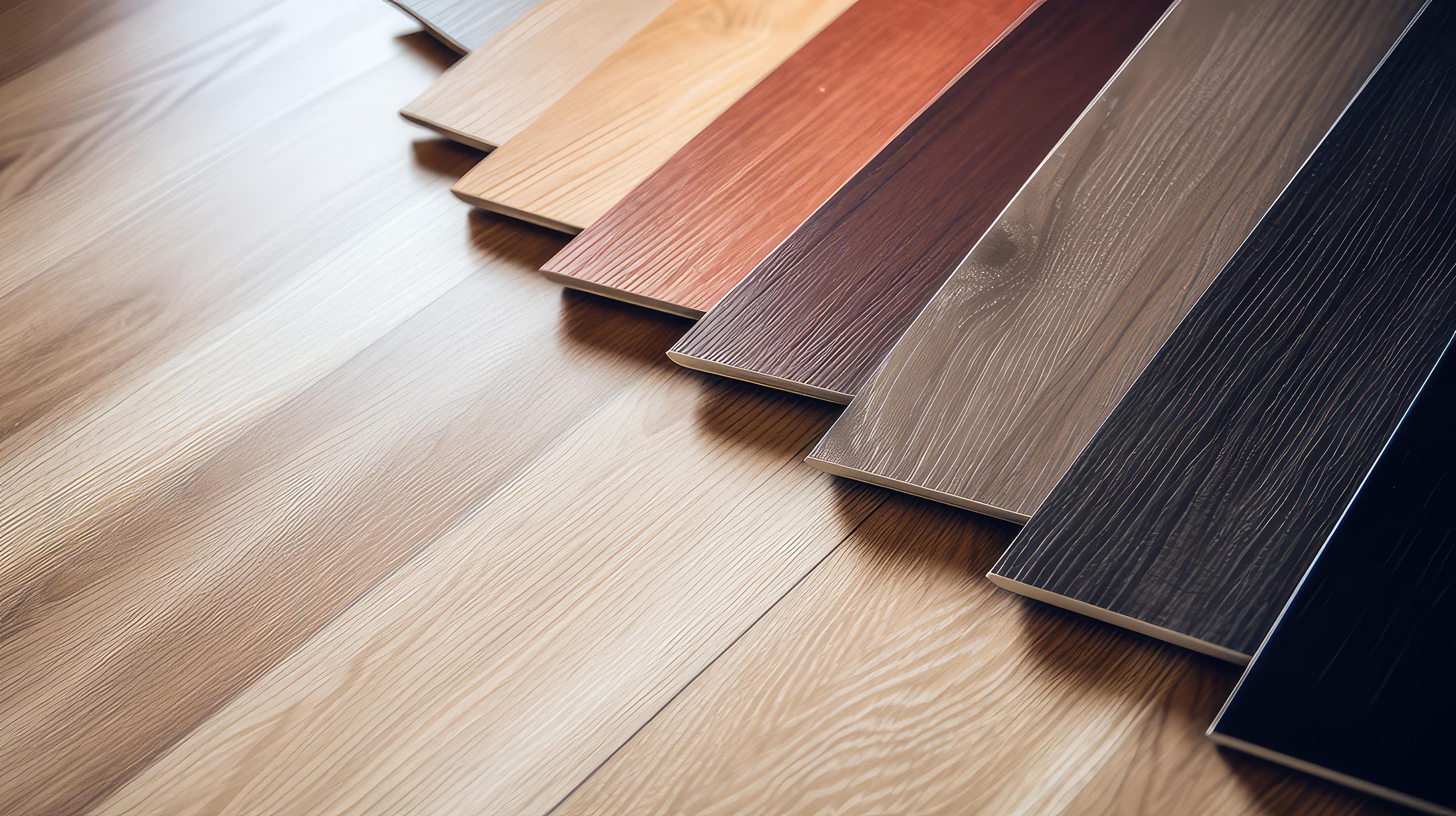 Wood laminate floor square samples, vinyl tile. Assortment of pa